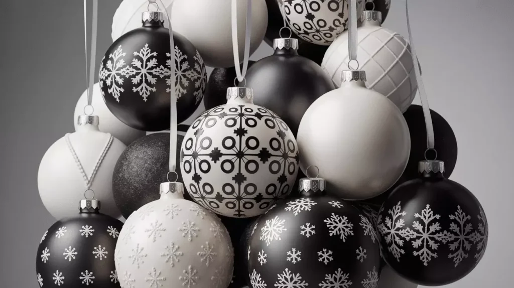 Black and white Christmas ornaments