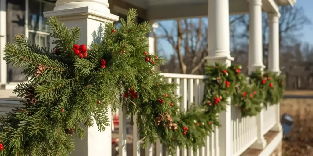 Garland on Porch Columns and Railings